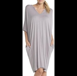 barefoot dreams lux milk jersey caftan grey tunic dress one size